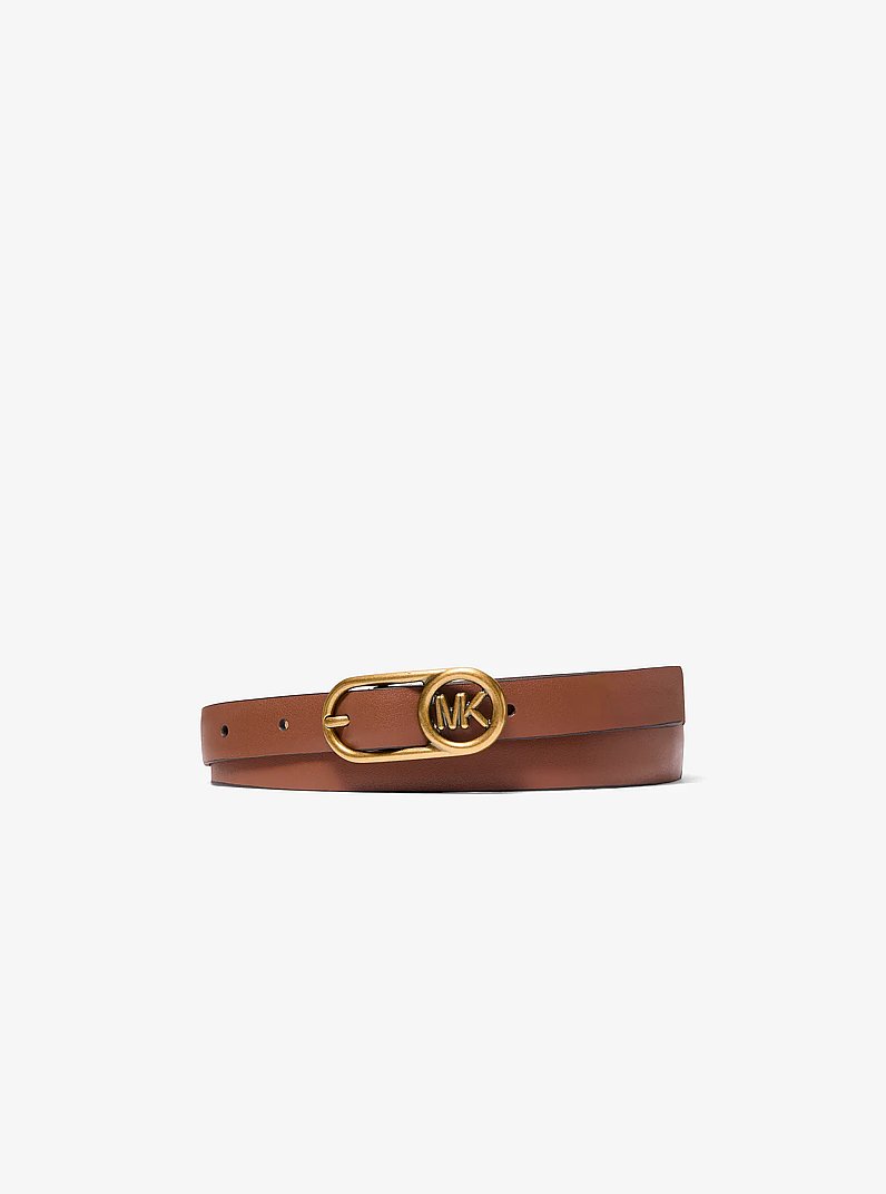 Logo Buckle Leather Belt in LUGGAGE | Michael Kors
