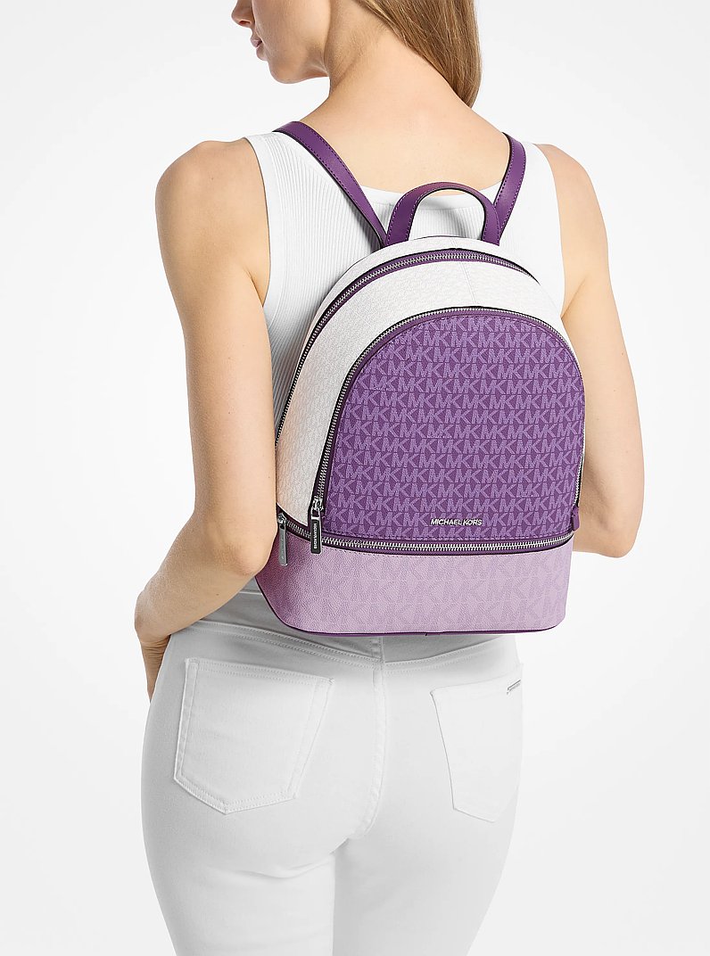 Rhea Medium Color-Block Signature Logo Backpack in DARK PURPLE ML