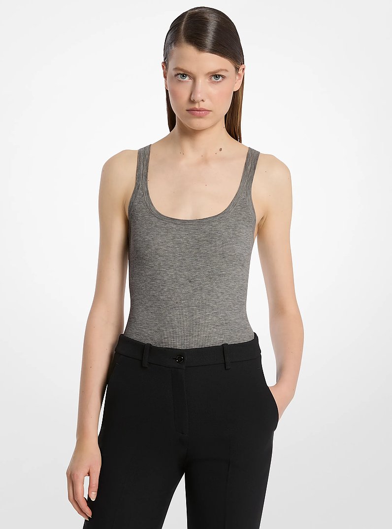 Ribbed Stretch Viscose Tank Top Bodysuit in BANKER GREY | Michael Kors