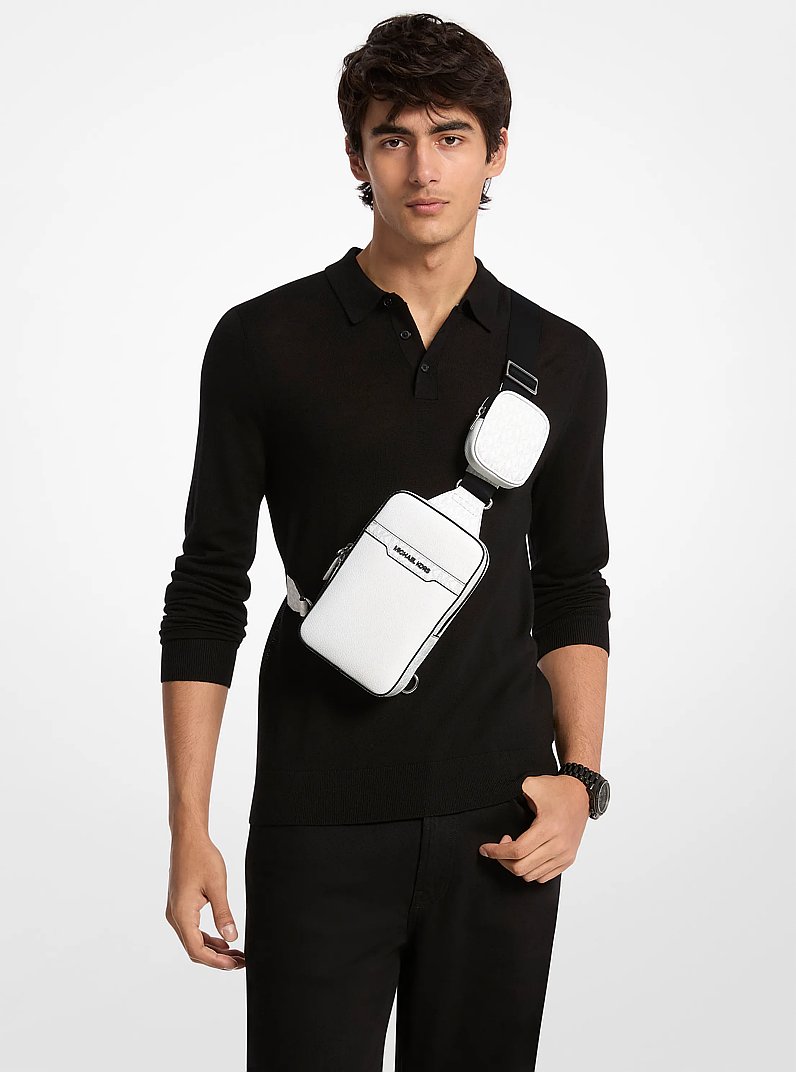 Sac &agrave; une bretelle avec pochette Cooper de taille moyenne en cuir grain&eacute; et &agrave; logo Signature in BLANC &Eacute;CLATANT | Michael Kors