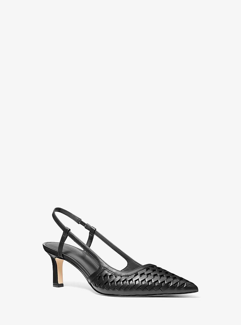 D&eacute;collet&eacute; Alora slingback in pelle intrecciata a mano in NERO | Michael Kors