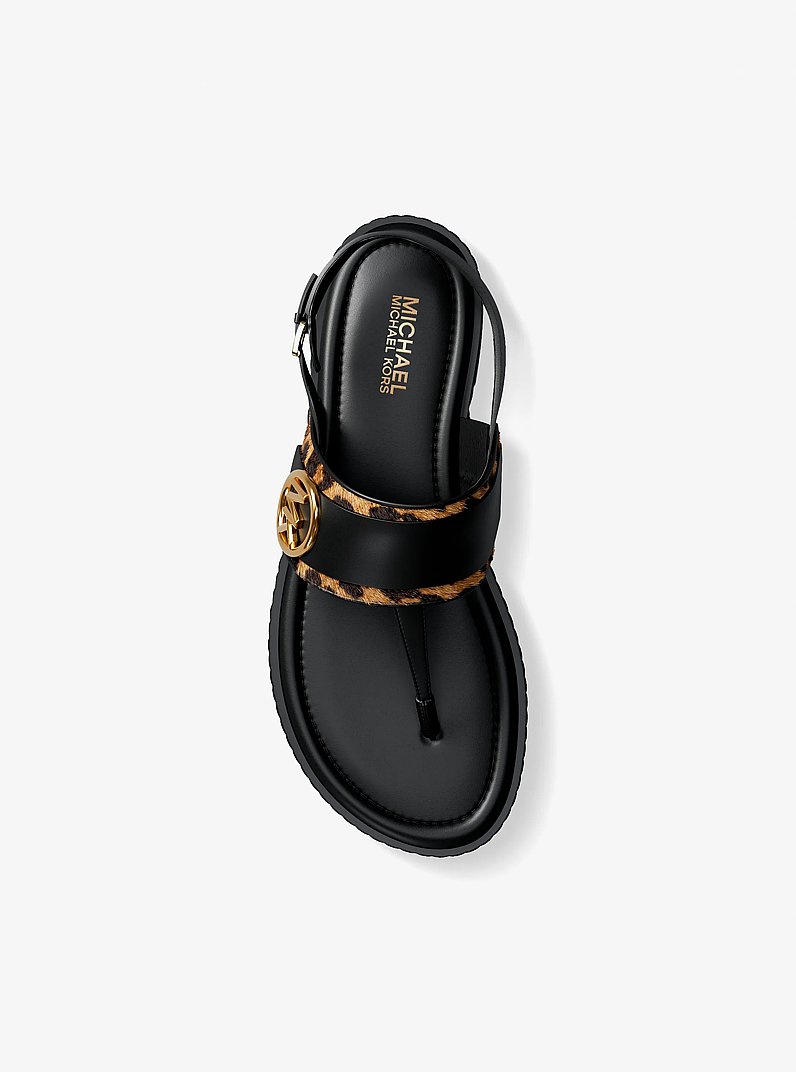 Carmen Cheetah Print Calf Hair Thong Sandal in DK CAMEL MLT | Michael Kors