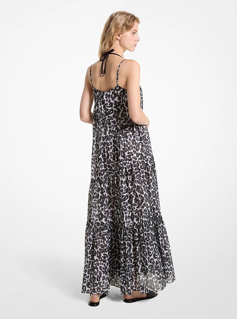Leopard Logo Cotton Tiered Dress