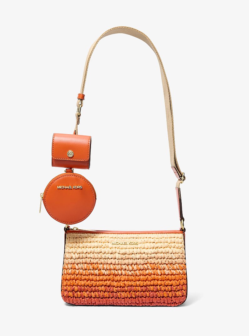 Jet Set Small Ombr&eacute; Straw Crossbody Bag with Case for Apple Airpods Pro&reg; in RED CLAY | Michael Kors