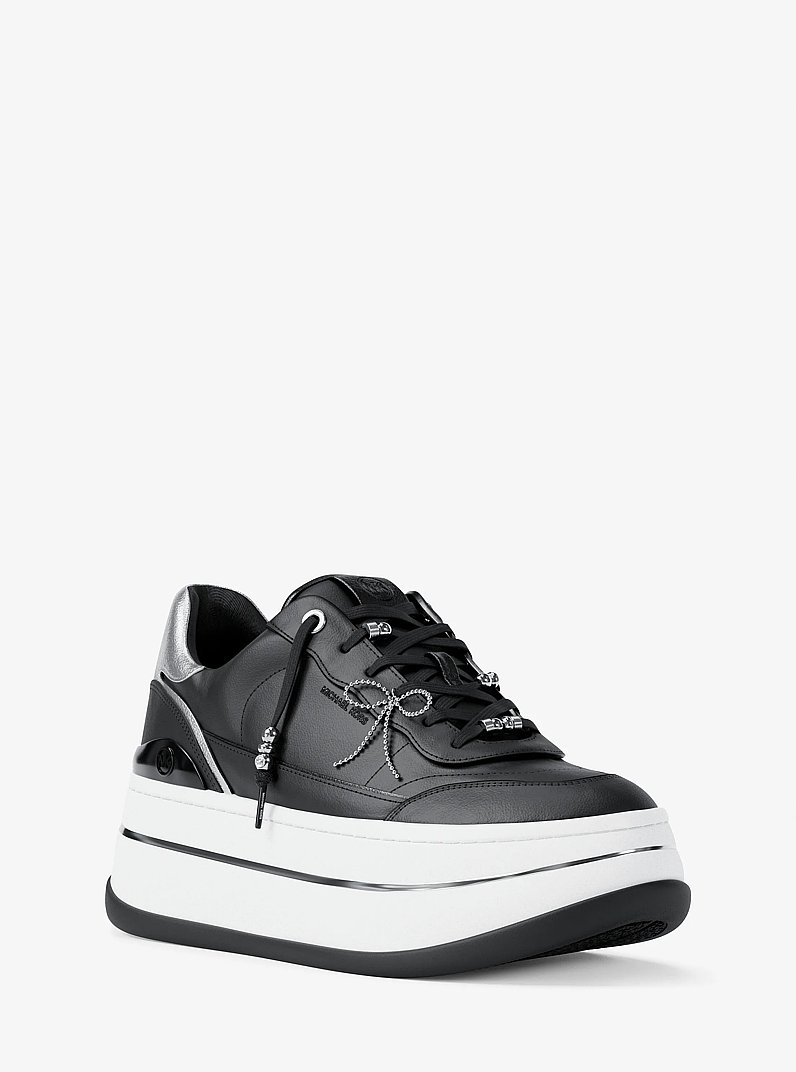 Hayes Embellished Leather Platform Sneaker in BLACK | Michael Kors