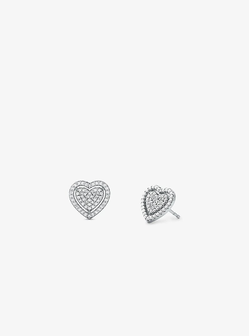 Precious Metal-Plated Sterling Silver Pav&eacute; Heart Necklace and Earrings Gift Set in SILVER | Michael Kors
