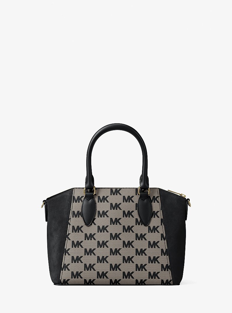 Borsa a mano Sienna piccola in pelle con logo jacquard in NERO | Michael Kors