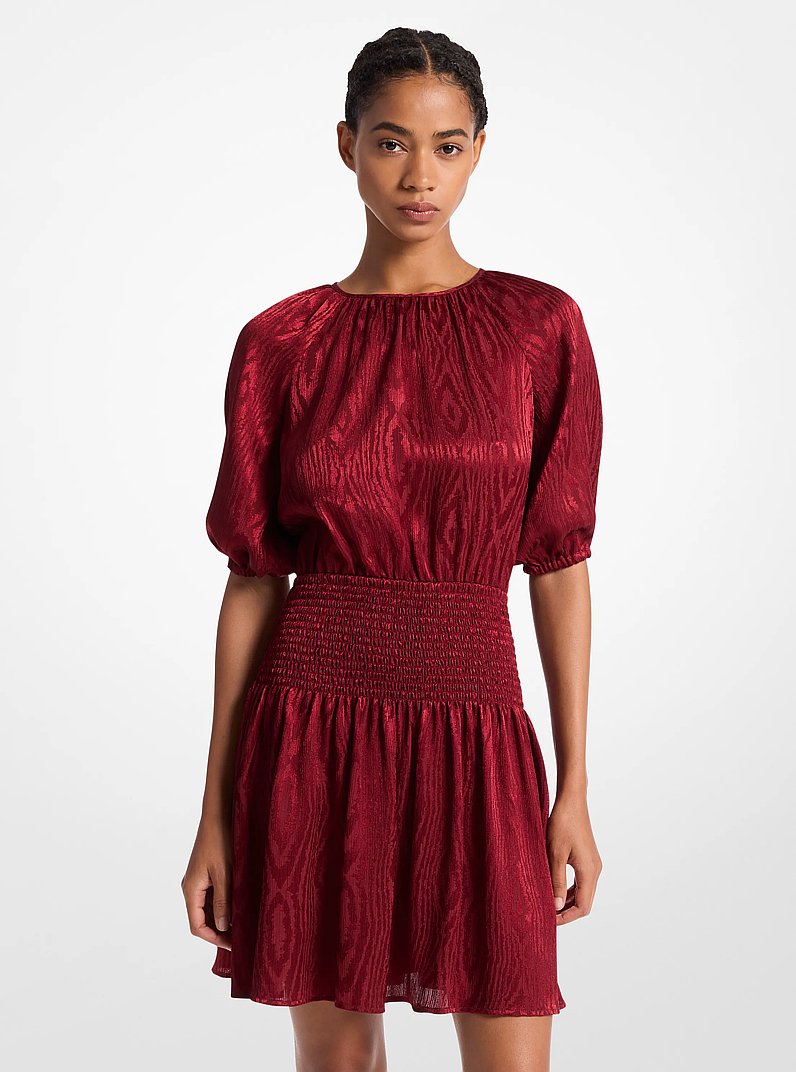 Smocked Moir&eacute; Jacquard Mini Dress in DARK BRANDY | Michael Kors