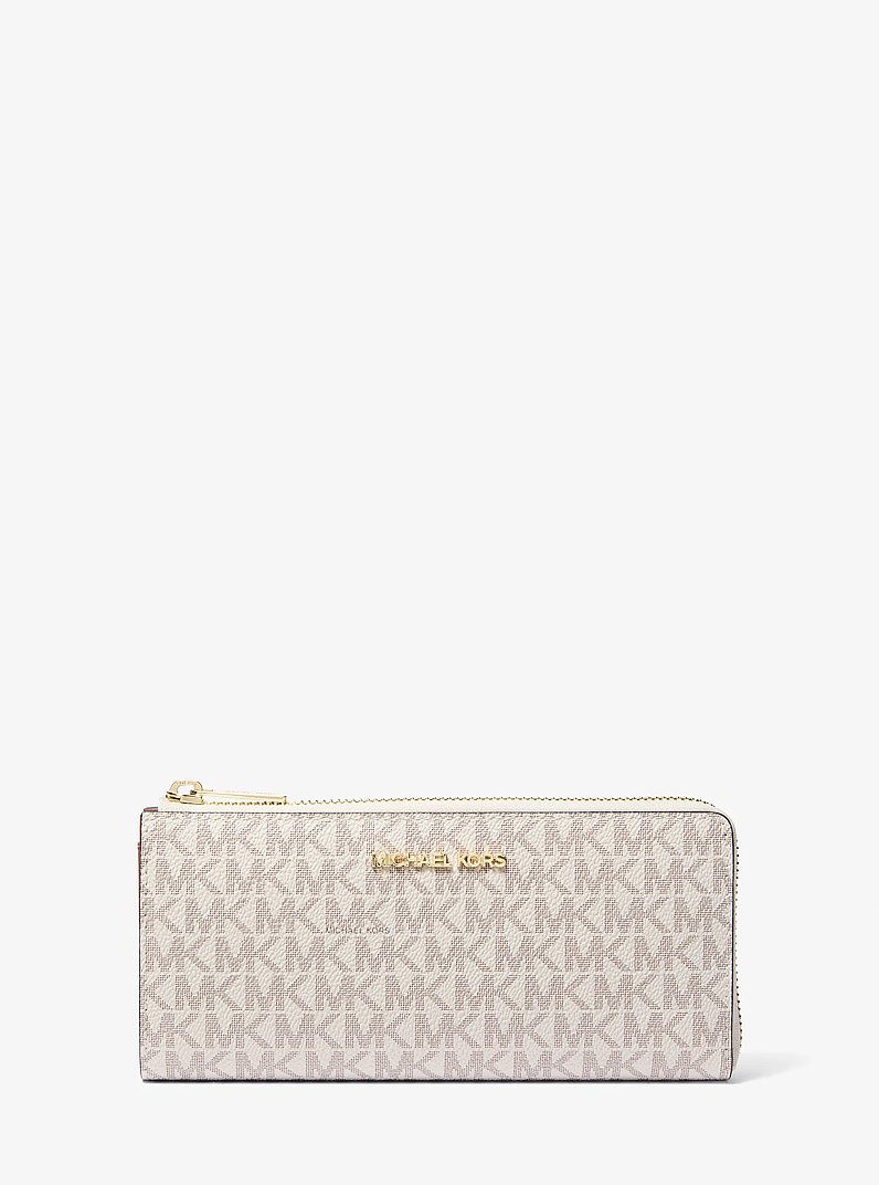 Jet Set Travel Large Logo Quarter-Zip Wallet in VANILLA | Michael Kors