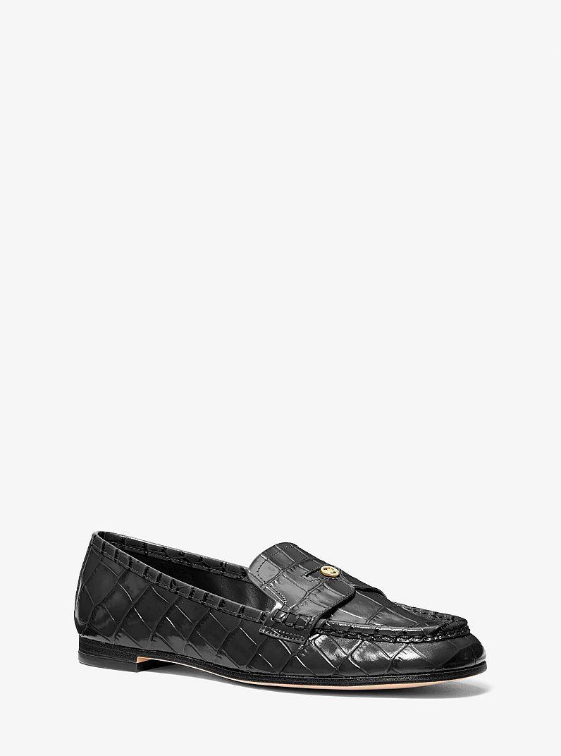 Jennings Crocodile Embossed Leather Loafer in BLACK | Michael Kors