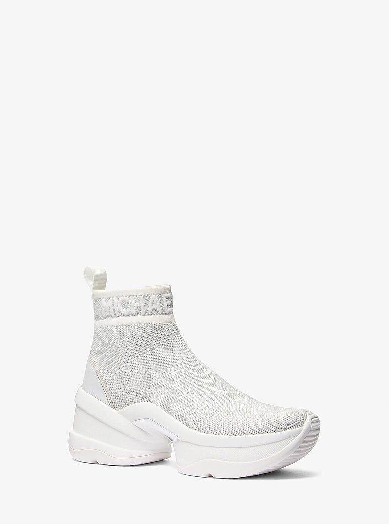 Olympia Metallic Stretch Knit Boot in SILVER | Michael Kors