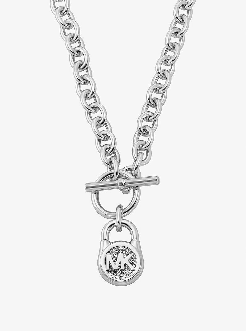 Pav&eacute; Lock Chain Link Necklace in SILVER | Michael Kors