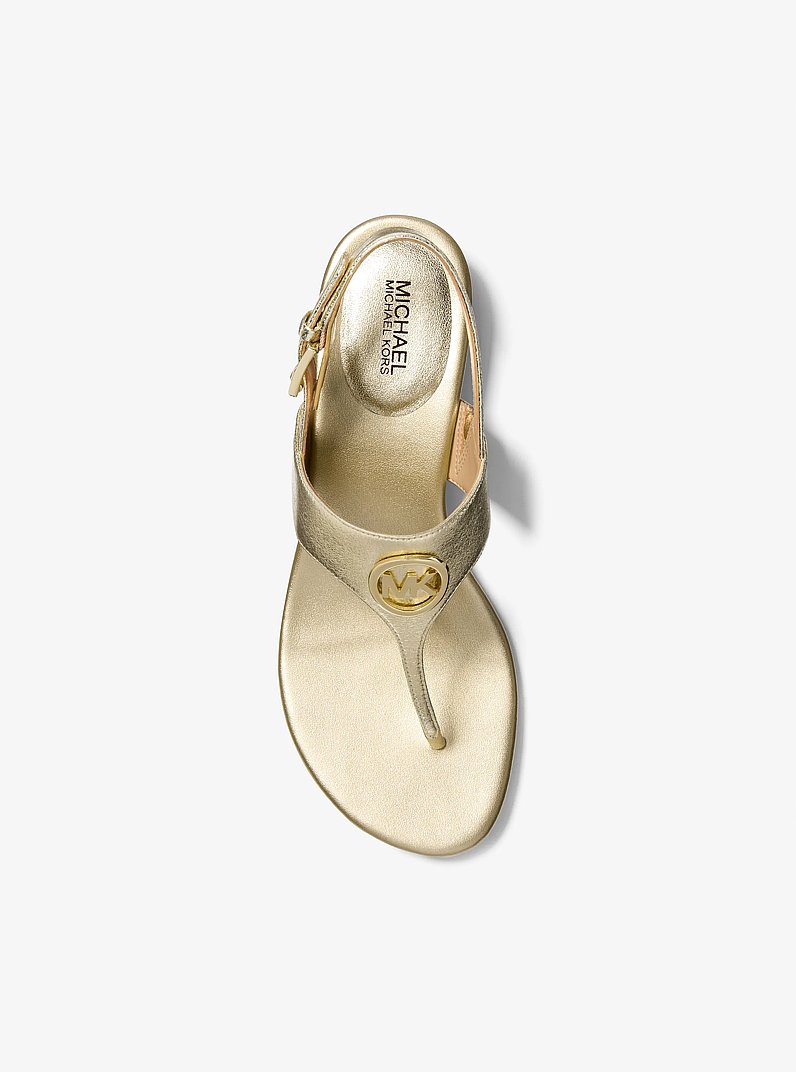 Hannah Metallic Nylon Blend T-Strap Sandal in PALE GOLD | Michael Kors