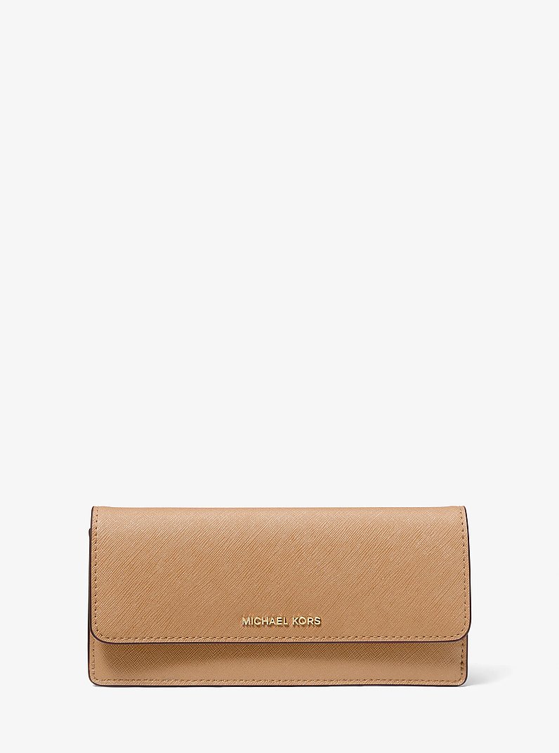 Jet Set Large Saffiano Leather Snap-Front Wallet in CAMEL | Michael Kors