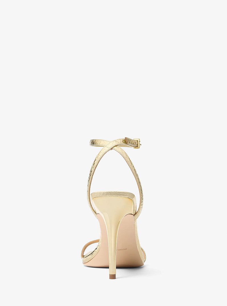Liana Metallic Snake Embossed Leather Sandal in PALE GOLD | Michael Kors