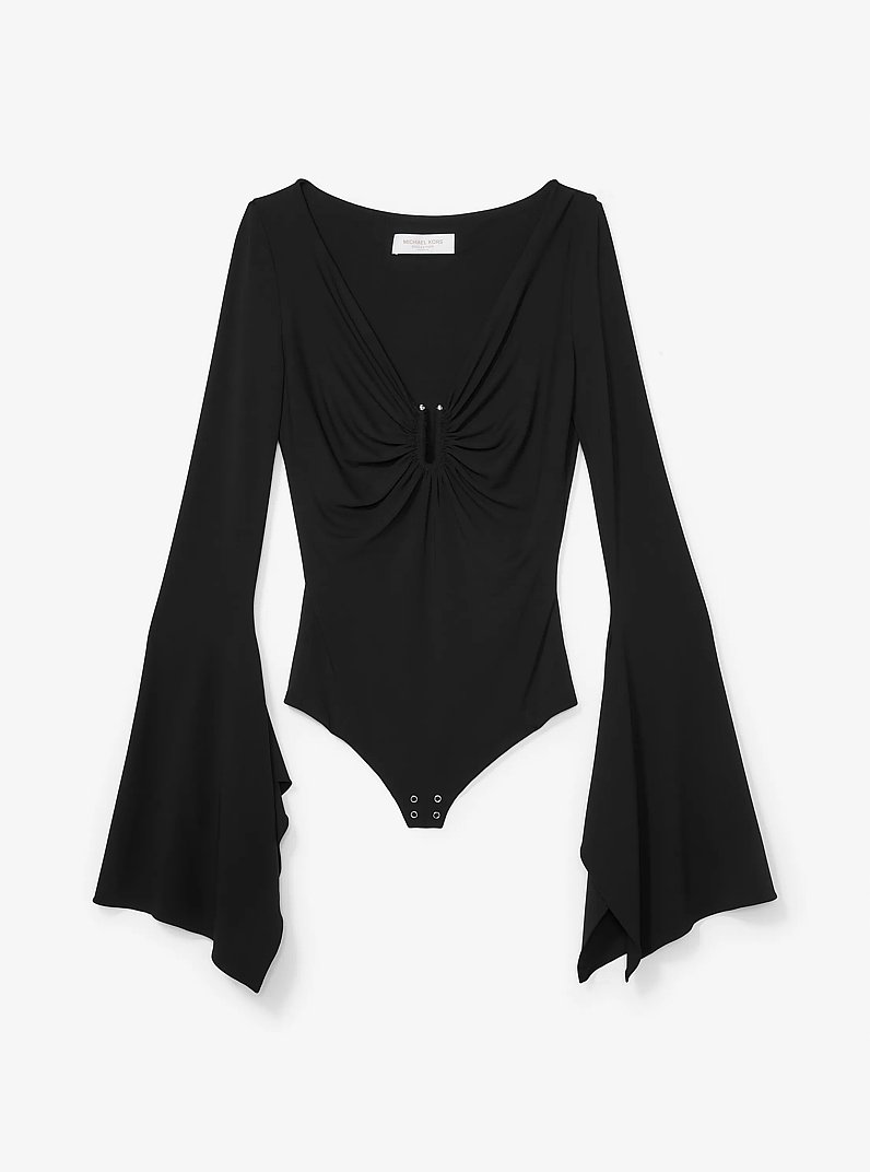 Stretch Matte Jersey Bell-Sleeve Bodysuit in BLACK | Michael Kors