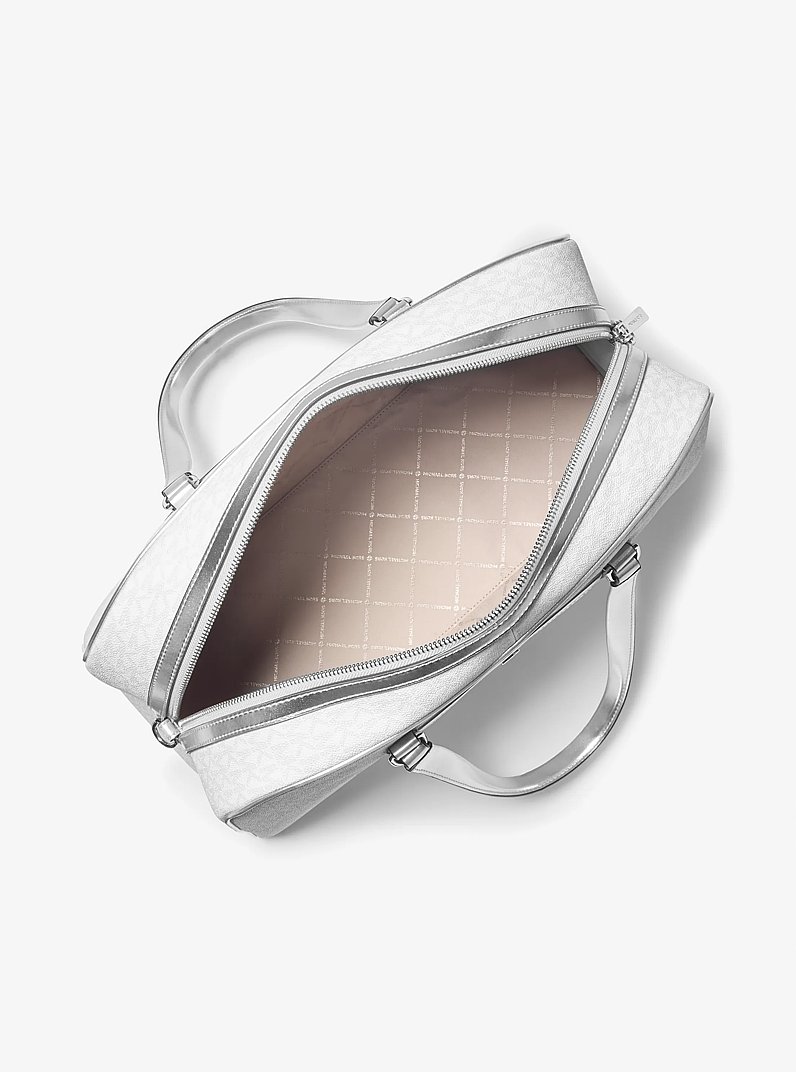 Jet Set Travel Extra-Large Striped Metallic Signature Logo Weekender Bag in OPTIC WHITE | Michael Kors