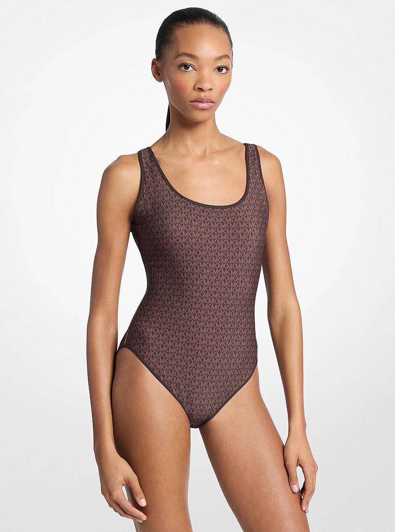 Reversible Logo Scoopneck Swimsuit in CHOCOLATE | Michael Kors
