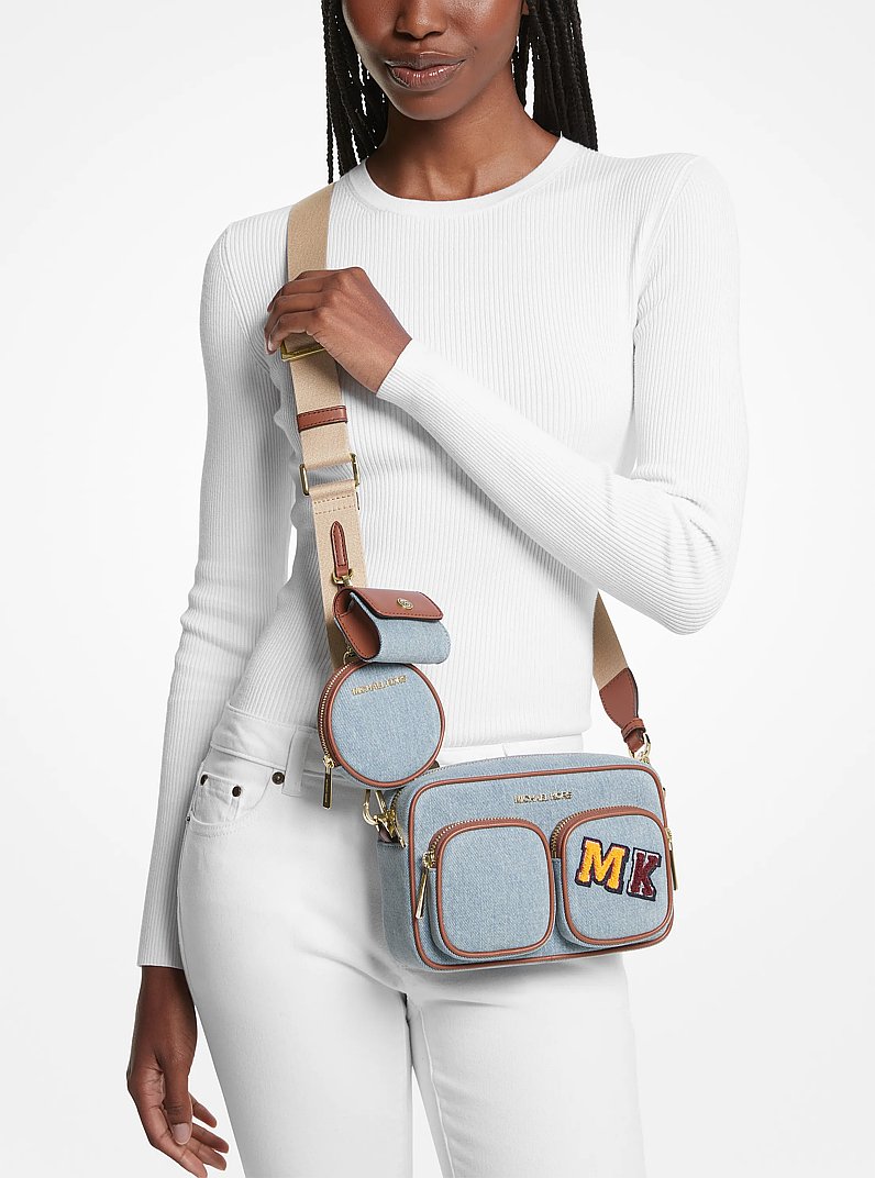 Jet Set Medium Embellished Denim Crossbody Bag with Pouches in DENIM | Michael Kors