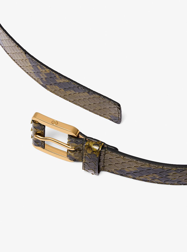 Jodi Snake Embossed Leather Trouser Belt in FENNEL | Michael Kors