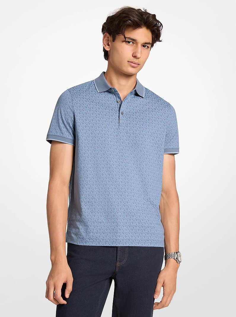 Polo Greenwich en coton &agrave; imprim&eacute; &agrave; logo Signature in DENIM | Michael Kors