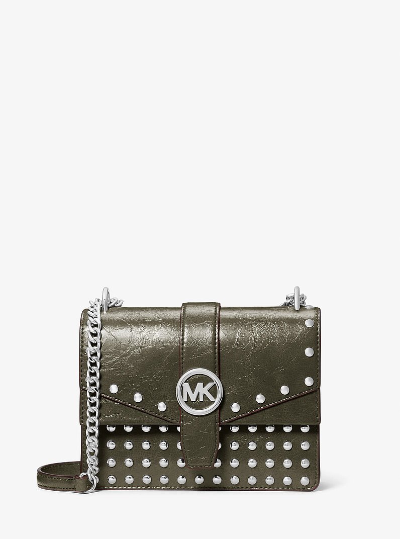 Petit sac &agrave; bandouli&egrave;re Greenwich &agrave; effet us&eacute; et &agrave; clous in VERT OLIVE | Michael Kors