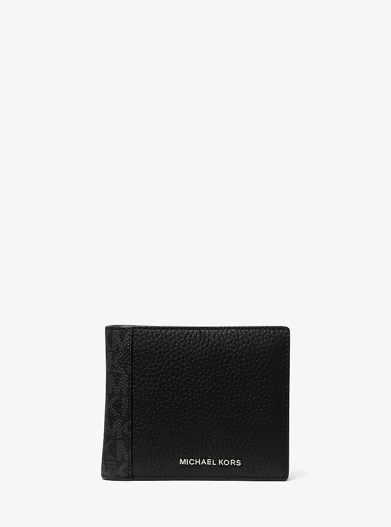 Hudson Leather and Signature Logo Billfold Wallet With Coin Pouch in BLACK | Michael Kors