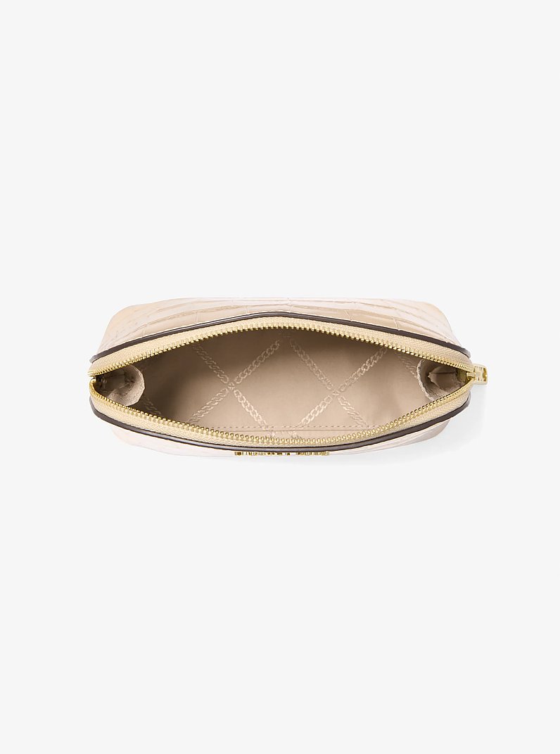 Kulturbeutel Empire Small aus Leder mit Krokodilpr&auml;gung in Metallic-Optik