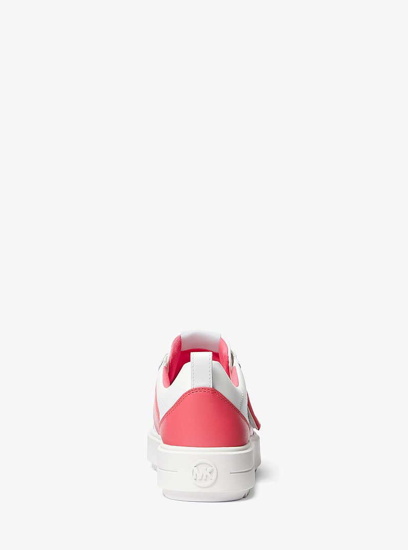 Emmett Two-Tone Logo Embellished Leather Sneaker in GERANIUM | Michael Kors