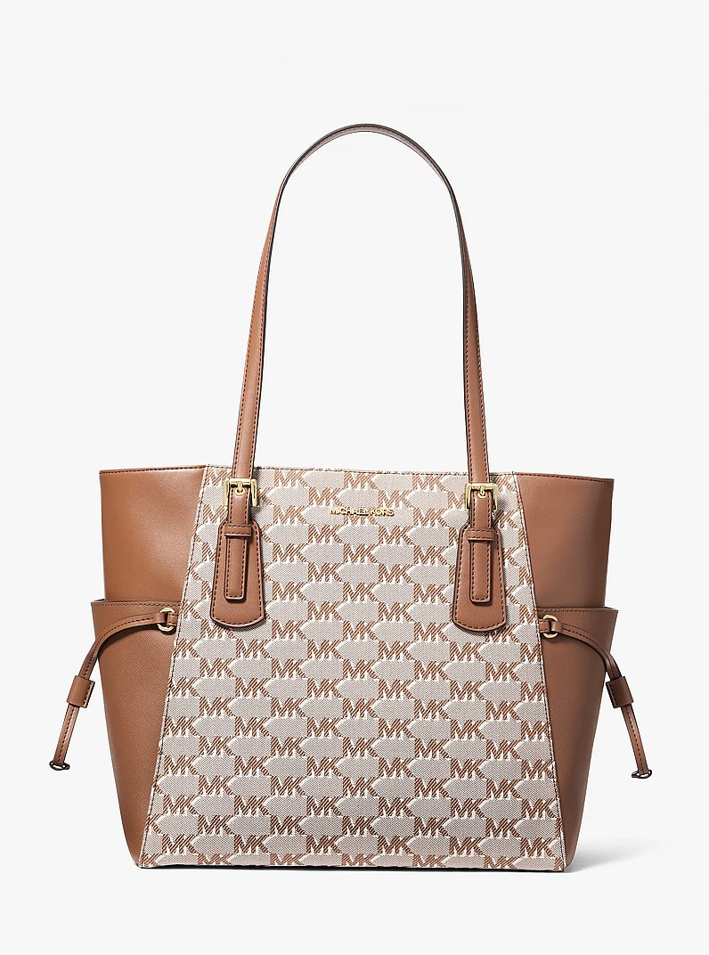 Voyager Large Logo Jacquard Tote Bag in LUGGAGE | Michael Kors