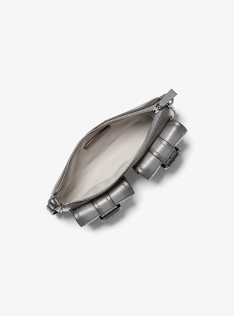 Zoe Small Burnished Leather Pochette in STORM | Michael Kors