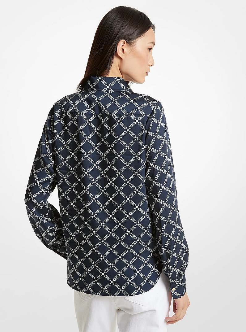 Bluse aus Satin mit Empire-Logomuster in MIDNIGHTBLUE | Michael Kors