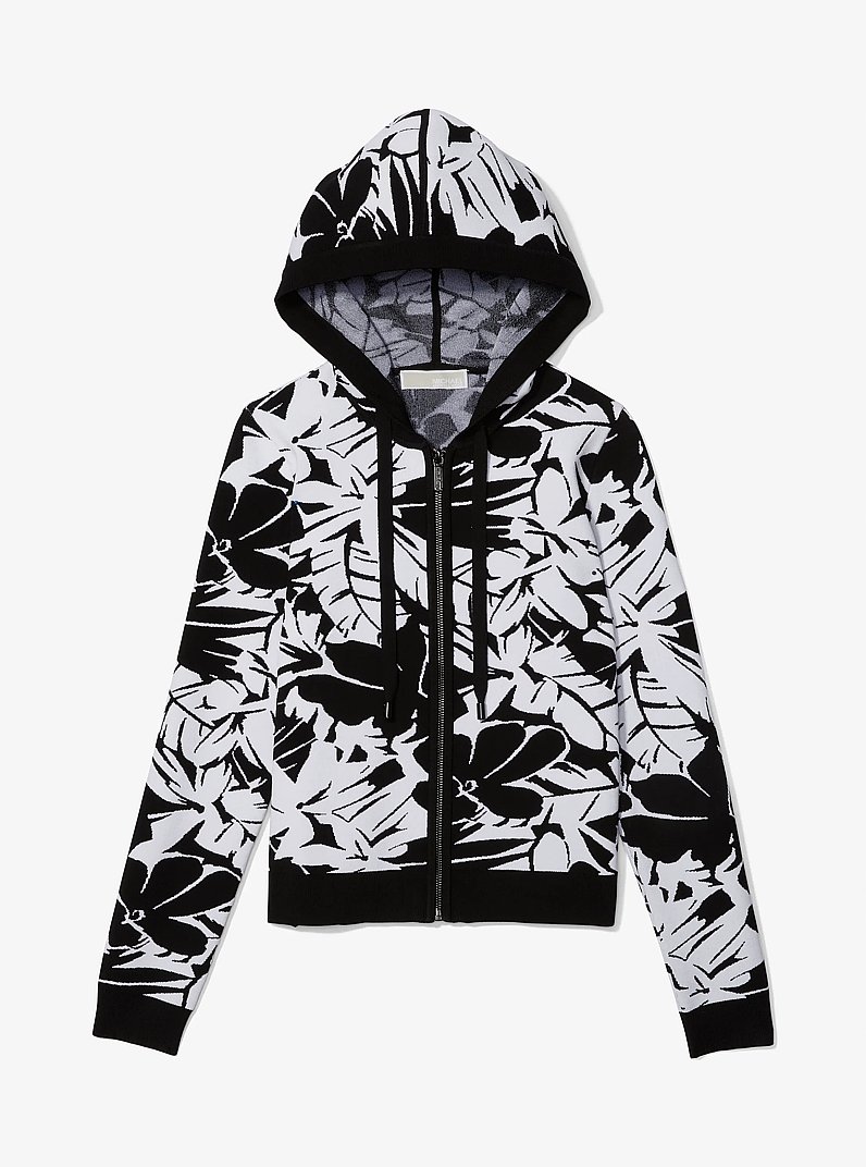 Sudadera con estampado de palmeras en jacquard con cremallera in NEGRO/BLANCO | Michael Kors