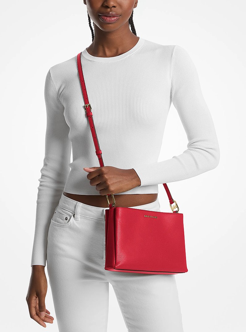 Trisha Medium Pebbled Leather Crossbody Bag in BRIGHT RED | Michael Kors