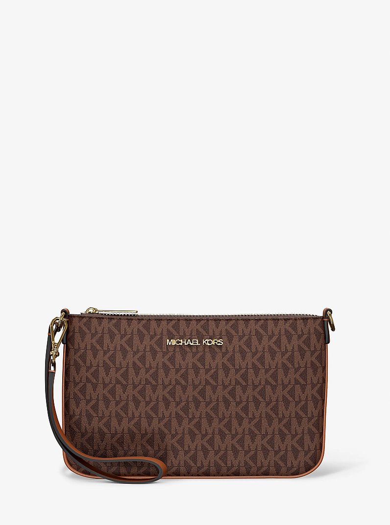 Jet Set Small Signature Logo Convertible Wristlet in BROWN | Michael Kors