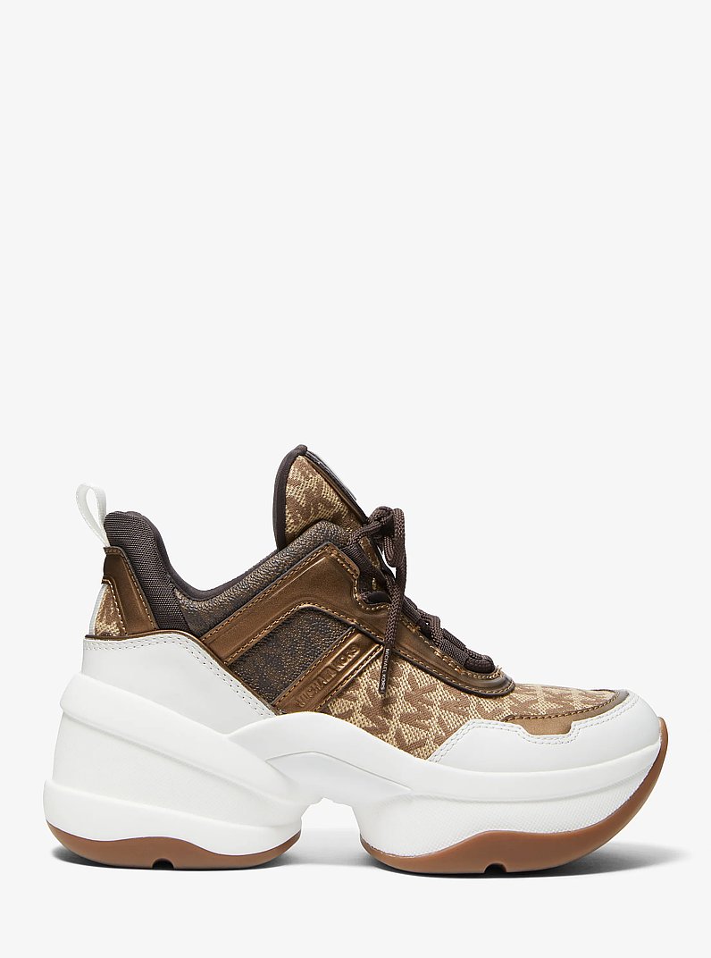 Olympia Logo Jacquard and Metallic Leather Trainer