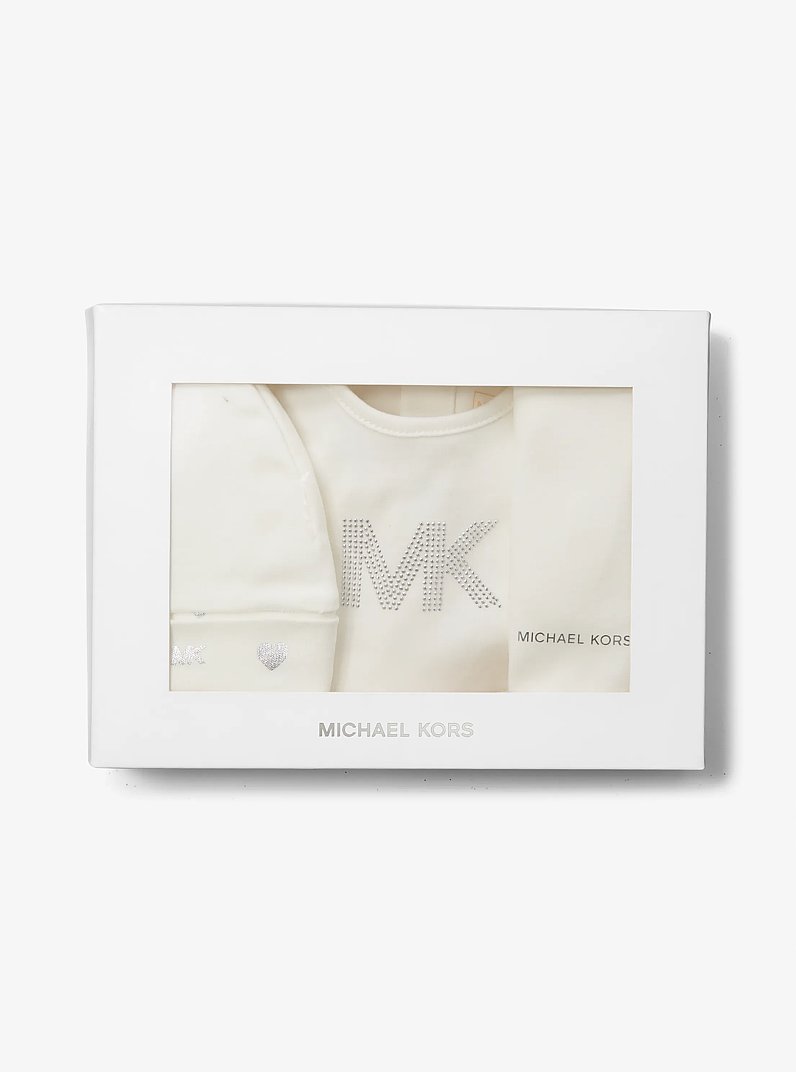 Set de regalo para beb&eacute; de 3 piezas de mono de algod&oacute;n con adornos in BLANCO CRUDO | Michael Kors