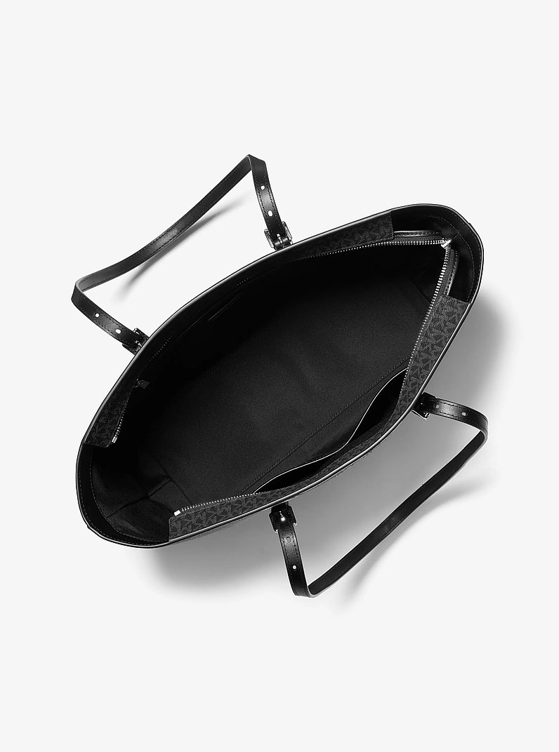 Quinn Large Signature Logo and Leather Tote Bag in BLACK | Michael Kors