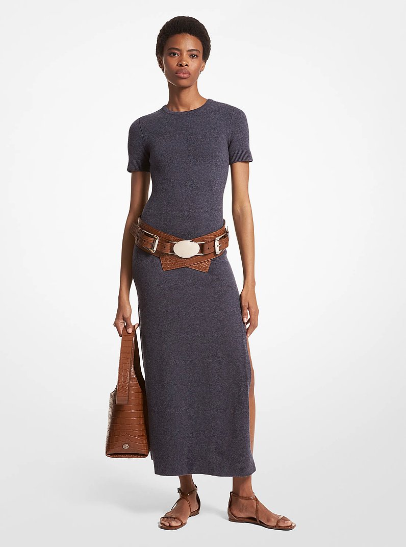 Stretch Cashmere Dress in INDIGO MELANGE | Michael Kors