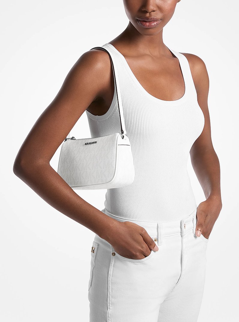 Jet Set Medium Signature Logo Pochette in OPT/ALLUM | Michael Kors