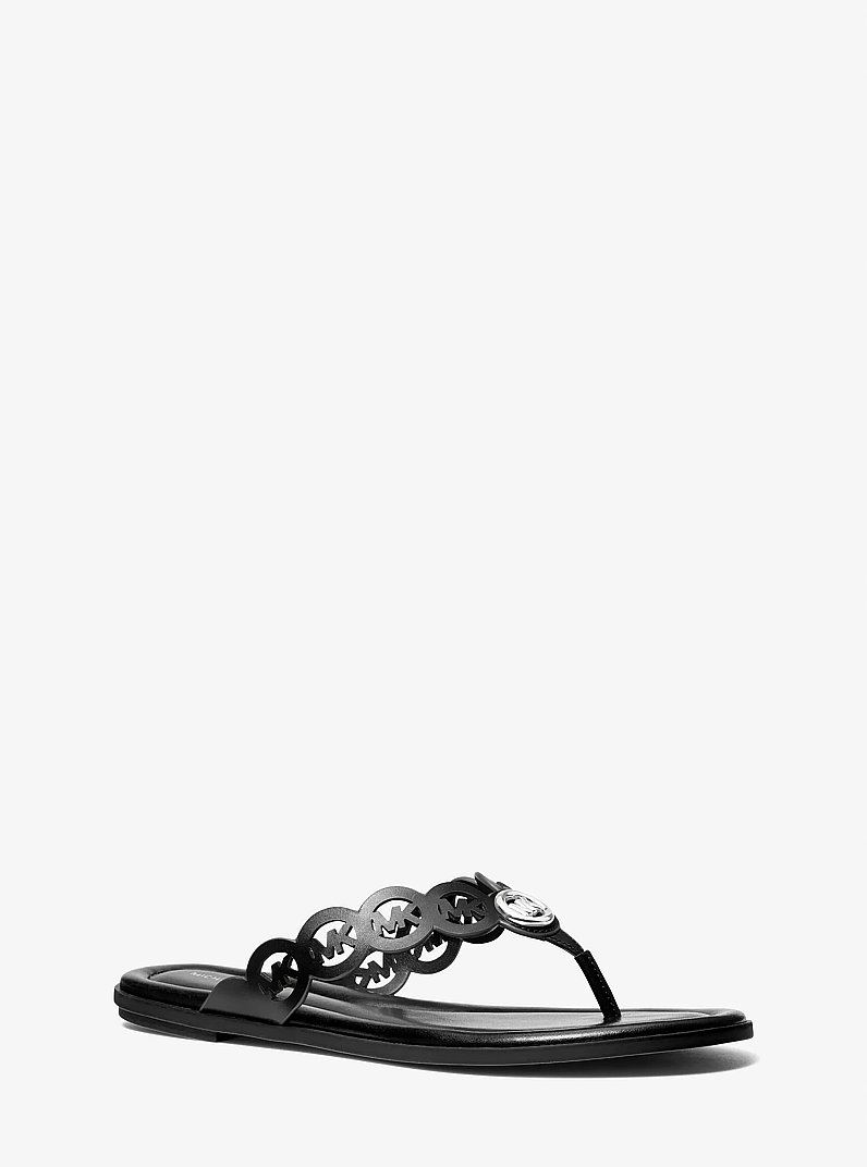 Janie Perforated Logo Leather Sandal in BLACK | Michael Kors
