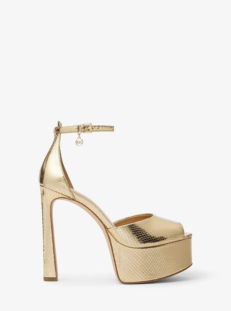 Martina Metallic Snake Embossed Leather Peep-Toe Platform Pump in PALE GOLD | Michael Kors