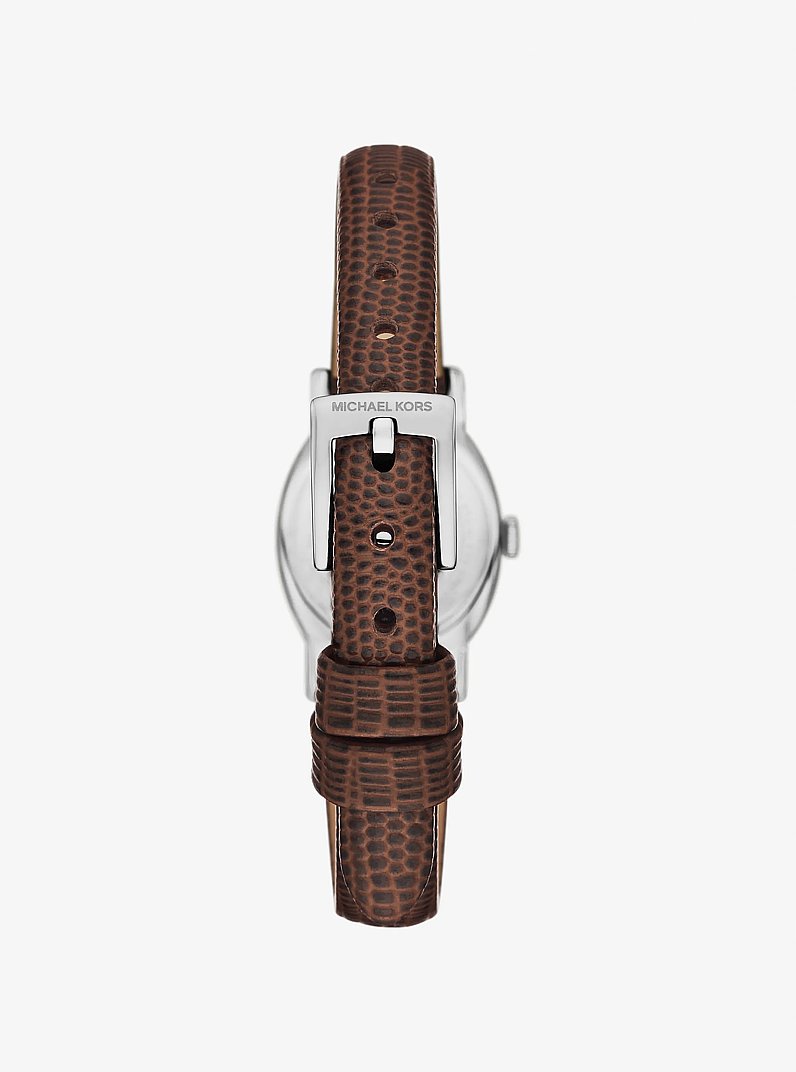 Petite montre Maude de ton argent et en cuir gaufr&eacute; &agrave; motif de l&eacute;zard in CHOCOLAT | Michael Kors