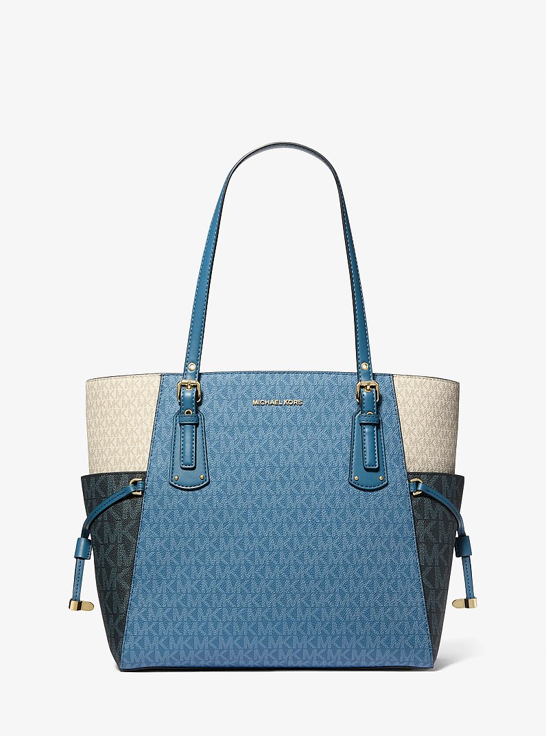 Voyager Small Color-Block Logo Tote Bag in DK CHBRY MLT | Michael Kors