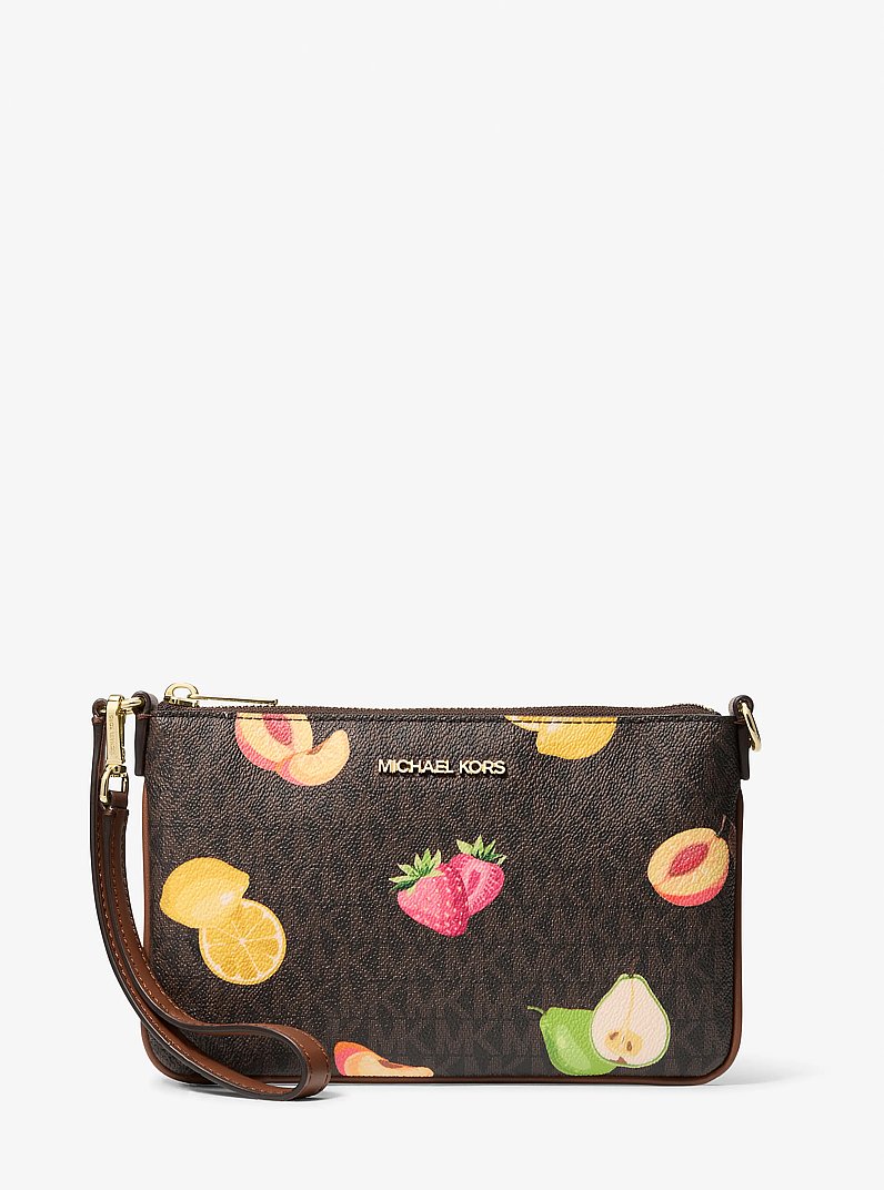 Jet Set Travel Small Printed Signature Logo Wristlet in BROWN