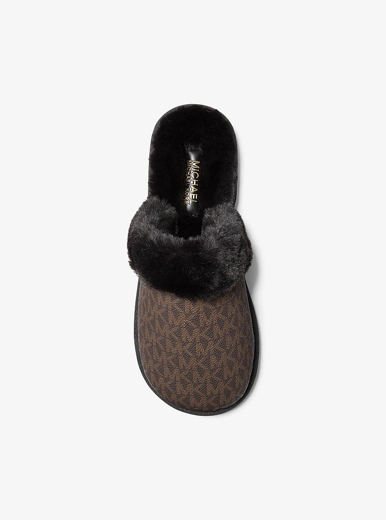 Liddy Signature Logo and Faux Fur Slipper in BROWN/BLK | Michael Kors