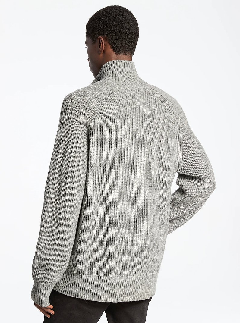 Wool Blend Zip-Up Sweater in ASH | Michael Kors