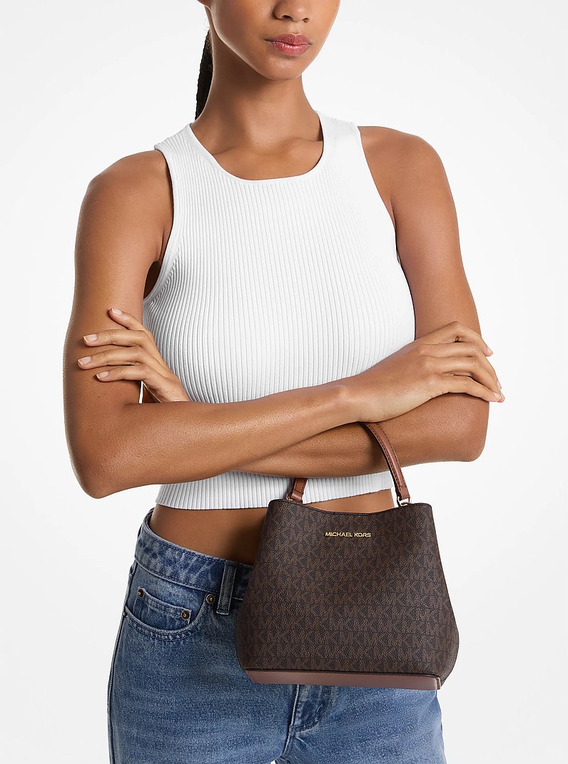 Pratt Small Signature Logo Shoulder Bag in BROWN | Michael Kors