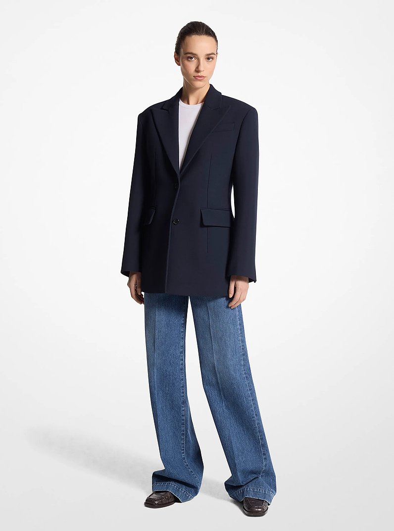 Wool Blend Gabardine Carved Blazer in MIDNIGHT | Michael Kors