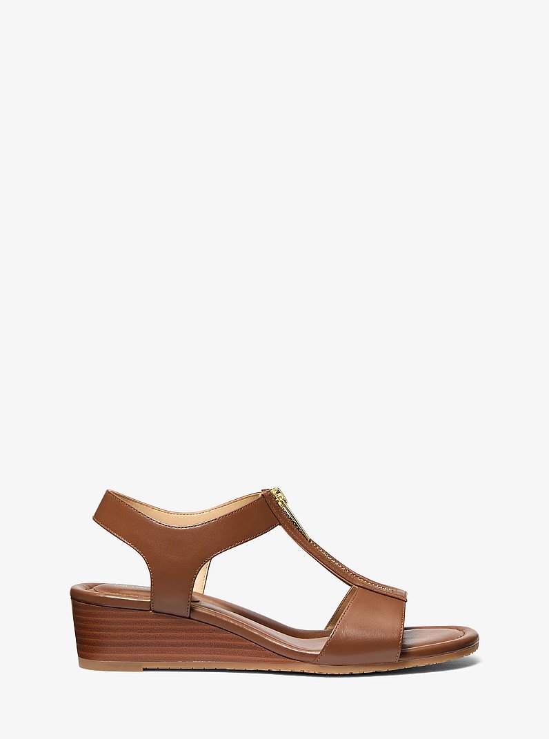 Berkley Leather Wedge Sandal in LUGGAGE | Michael Kors